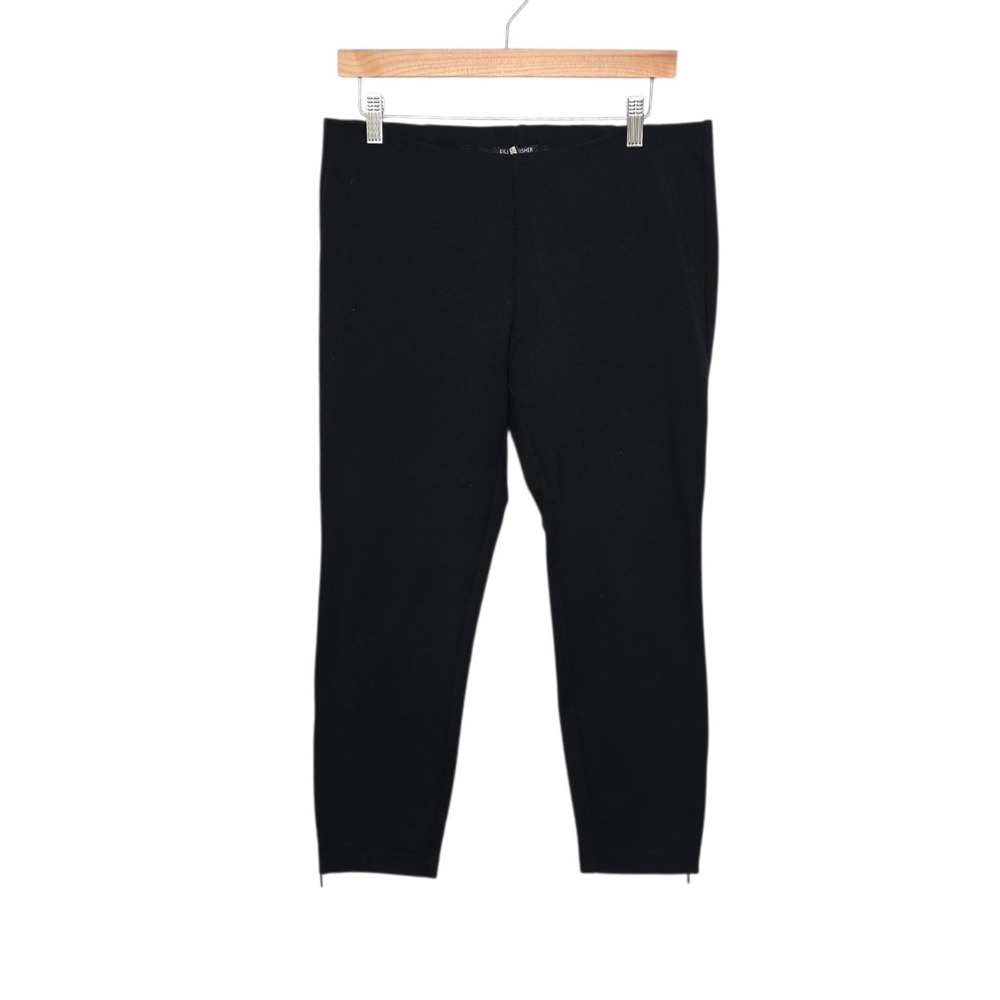 Eileen Fisher Petite Medium Black Ponte Knit Ankle Zip Leggings Pants